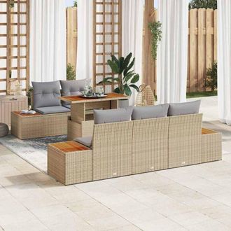 vidaXL Conjunto De Sof&aacute; De Jard&iacute;n 6 Pcs Beige Polirat&aacute;n Vidaxl