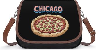 Generic Chicago And Pizza Crossbody Bags for Women Fashion Leather Shoulder Handbags With Adjustable Strap