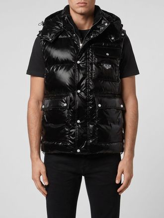 Philipp Plein Padded Gilet in Quilted Technical Fabric with Hood and Pockets