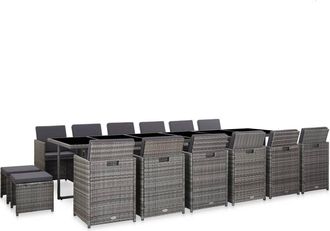 vidaXL Set De Comedor De Jard&iacute;n 17 Pzas Y Cojines Rat&aacute;n Sint&eacute;tico Gris Vidaxl