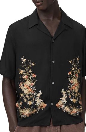 AllSaints Parsons Floral Camp Shirt in Jet Black at Nordstrom, Size Xx-Large
