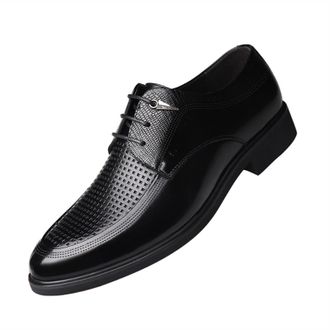 Generic Dress Oxford Shoes for Men Lace Up Round Apron Toe Derby Shoes Leather Block Heel Non Slip Low Top Anti-Slip Business(Black Perforated,11.5 UK)
