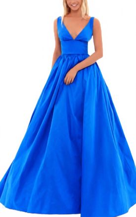 Tarik Ediz Plunging-Neck Taffeta Ballgown In Turquoise