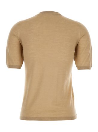 Max Mara Womens Beige Crewneck Sweater With Short Sleeves Virgin Wool Tops Top