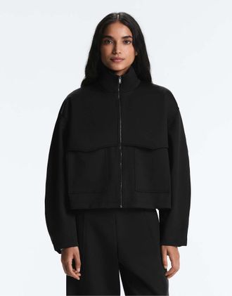 Oysho Giacca squadrata nera effetto neoprene-Nero