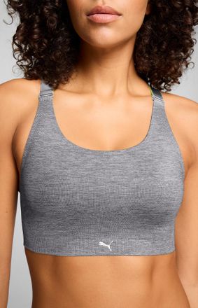 Puma Bralette-BH PUMA PUMA WOMEN 3D KNIT SPORT TOP 1P, Damen, Gr. XL, N-Gr, grau melange, Single Jersey, Obermaterial: 65% Polyamid, 24% Polyester, 11% Ela