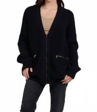 Vintage Havana Zip Front Utility Cardigan In Black