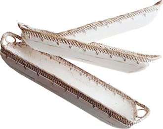 My Bliss Home Cuenco rectangular de madera y mimbre, blanco 55 x 15 x 11