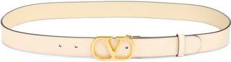 Valentino Garavani VLOGO Buckle Signature Leather Belt in Ren Butter White at Nordstrom, Size 100