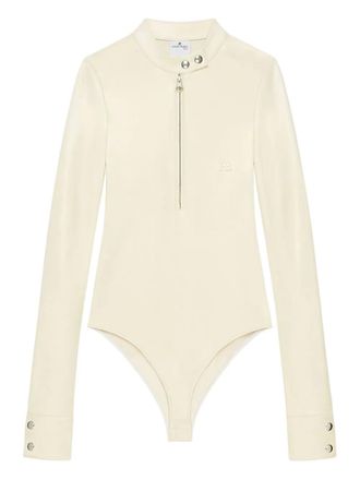 Courr&egrave;ges zip-front long-sleeve bodysuit - women - Polyamide/Polyester - 36 - Neutrals