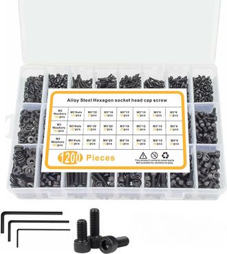 OEM Juego De 1200 Piezas M2m3m4, Tuerca De Cabeza Plana Negra Mate, Tornillo Hexagonal Dentro De Cabeza Cil&iacute;ndrica