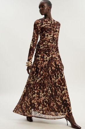 Karen Millen Sculpted Ruched Maxi Dress in Multi at Nordstrom, Size X-Small