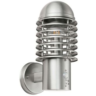 Loops IP44 Outdoor Wall Lamp Brushed Steel Caged Slotted Lantern PIR Move Porch Light in Metallics