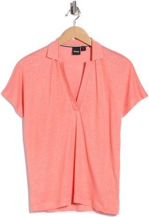 BOSS Enelina Johnny Collar Linen Blend Polo in Coral at Nordstrom Rack, Size X-Small
