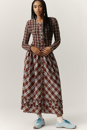 Damson Madder Posey Smocked Long-Sleeve Organic Cotton Midi Dress