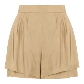 Alberta Ferretti Pleated High-waist Shorts - female - Alberta Ferretti - Casual Shorts - Beige - S - Shorts