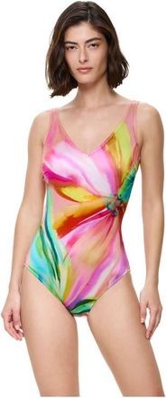 Gottex Floral Rhythm V-Neck One Piece in Pink-Multi at Nordstrom, Size 12