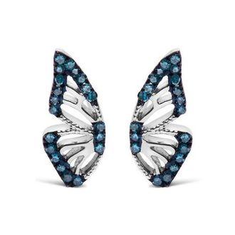 House of Brilliance Sterling Silver 1/6 Cttw Blue Treated Diamond Butterfly Stud Earrings at Nordstrom