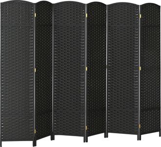 Mauro Ferretti Paravento Divisorio Da Interni Pieghevole A 6 Ante Intrecciato, 240x170 Cm, Nero