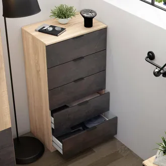 Dmora C&oacute;moda Dhvali, Semanal Con 5 Cajones, Tocador Para Dormitorio, Semanario Moderno, 60x40h110 Cm, Roble Y Antracita - Dmora