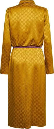 Gucci Womens Gold Gg Jacquard Viscose Midi Shirt Dress