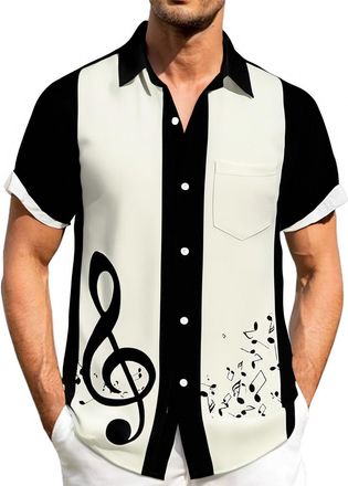 Generic Hawaiian Shirt for Men Music Notes Treble Clef T-Shirts with Pocket Short Sleeve Button Down Shirts Summer Beach Tops Playeras para Hombre De Trabajo(