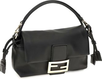 Fendi Womens Small Baguette Soft Nappa Leather Handbag Nero Upper: Lamb Ovis Aries Shoulder Bags