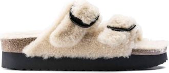 Birkenstock Womens Arizona Platform Teddy Sandal - Narrow In Eggshell