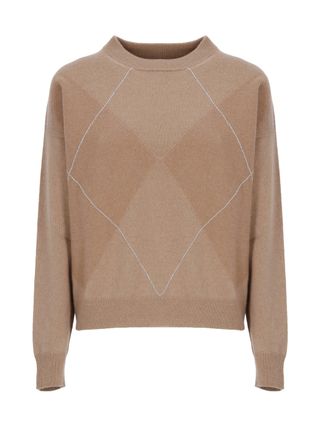 PESERICO Light Brown Beaded Diamond Sweater