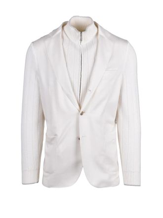 Eleventy Light Knit Blazer With Removable Lapel And Button Closure