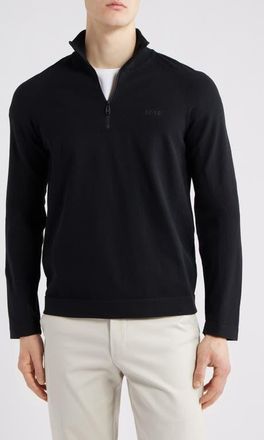 BOSS Seamless Tech Quarter Zip Stretch Sweatshirt in Black at Nordstrom, Size Medium