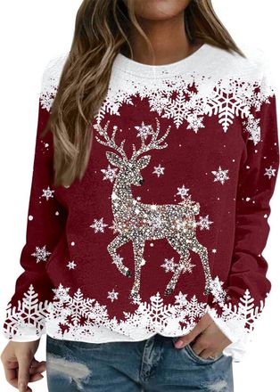 Generic Christmas Jumpers For Women Novelty Christmas Tree Gonk Elf Gnome Doll Print Xmas Sweatshirts Casual Loose Round Neck Fit Tunic Pullover Fleece Sweate