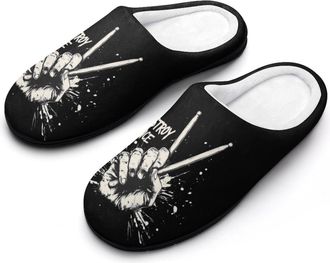 Generic Drummer Drumsticks Drum Drumming Lovers Slippers Men Winter Warm Cotton Anti-Slip Indoor Slip-Ons House Shoes