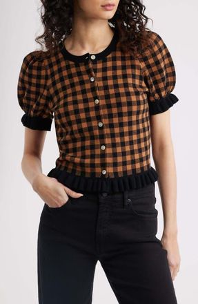 Rails Lora Gingham Short Sleeve Cardigan in Brown/black Gingham at Nordstrom, Size Xx-Small