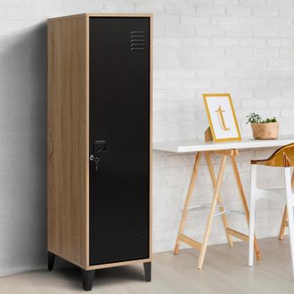 IDMarket Armario De Madera Ester Con Puerta De Metal Negro, Dise&ntilde;o Industrial