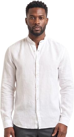 HUGO BOSS White Solid Linen Shirt