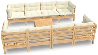 vidaXL Muebles De Jard&iacute;n 9 Pzas Y Cojines Madera Maciza De Pino Crema Vidaxl