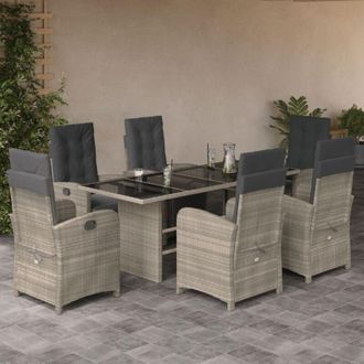 vidaXL Set Comedor Jard&iacute;n 7 Pzas Y Cojines Rat&aacute;n Sint&eacute;tico Gris Claro Vidaxl