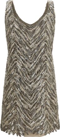Brunello Cucinelli Womens Short Sequin Dress Brown+beige