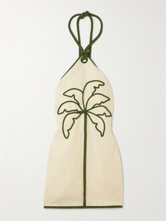 Farm Rio Abito Mini In Lino Con Scollo Allamericana E Applicazione - Neutri