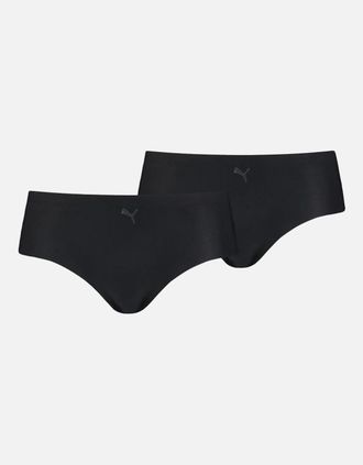 Puma Womens 2-Pack Microfibre Seamless Mid-Rise Hipster Briefs, Black - Black/Black - Size: 14