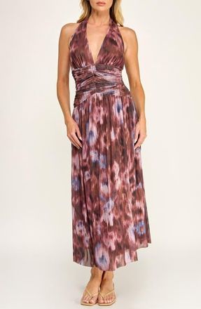 Socialite Abstract Print Mesh Halter Dress in Burgundy/clay/periwinkle at Nordstrom, Size X-Small