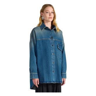 Liviana Conti Denim Shirts, female, Blue, Size: M Giacca-camicia in denim lavaggio old