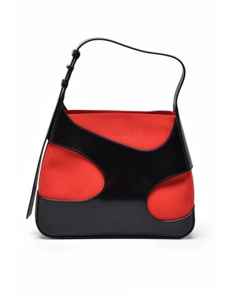 Ferragamo Cut Out Nylon/Cotton Shoulder Bag - Black/Red