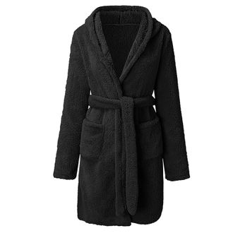 Generic Mens Thick Housecoats - Fleece Hooded Dressing Gown Men Super Soft Fleece Housecoat Robe With Belt Classic Shawl Collar Bathrobe Solid Color Thermal S