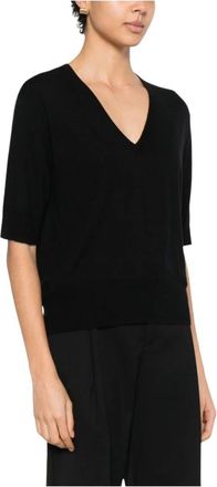 Soft Goat V-neck Knitwear, female, Black, Size: XS V-Neck Short-Sleeve Knit Top