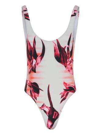 Jean Paul Gaultier body flowers printed swimsuit - White