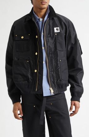 sacai Carhartt WIP Nylon Twill & Duck Canvas Blouson Jacket in Black at Nordstrom, Size 2