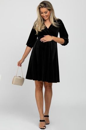 Pinkblush Velvet Wrap Front Babydoll Dress in Black at Nordstrom, Size Medium