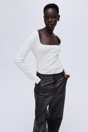 H&M Square-neck Top in Cream at Nordstrom, Size X-Small